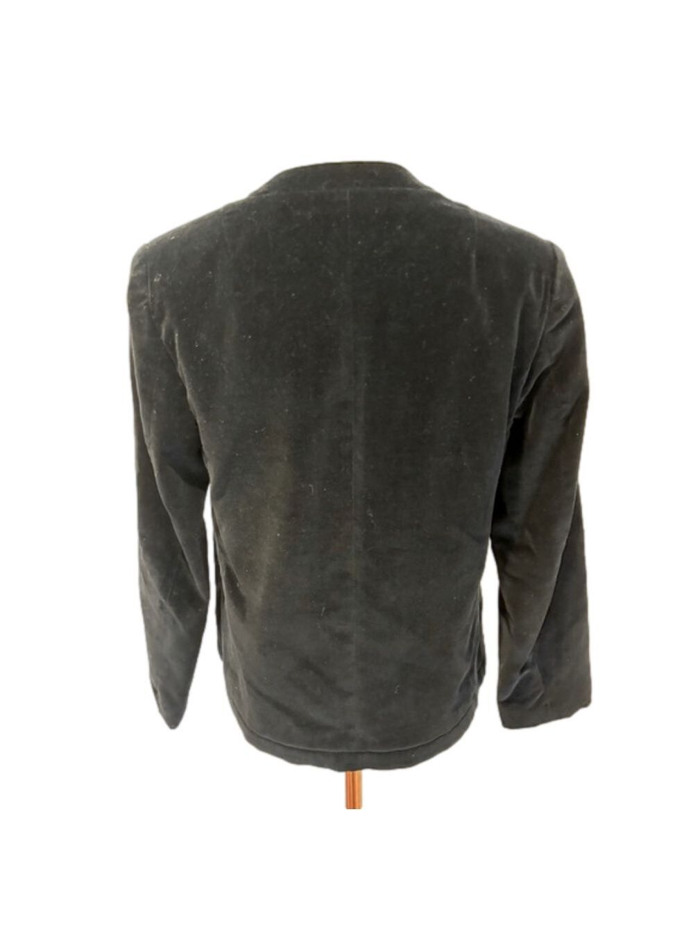 90s NEIL MARTIN BLACK VELVET BLAZER COTTON CROPPED COLLARLESS & 3/4 SLEEVES SZ 8 - Picture 4 of 9